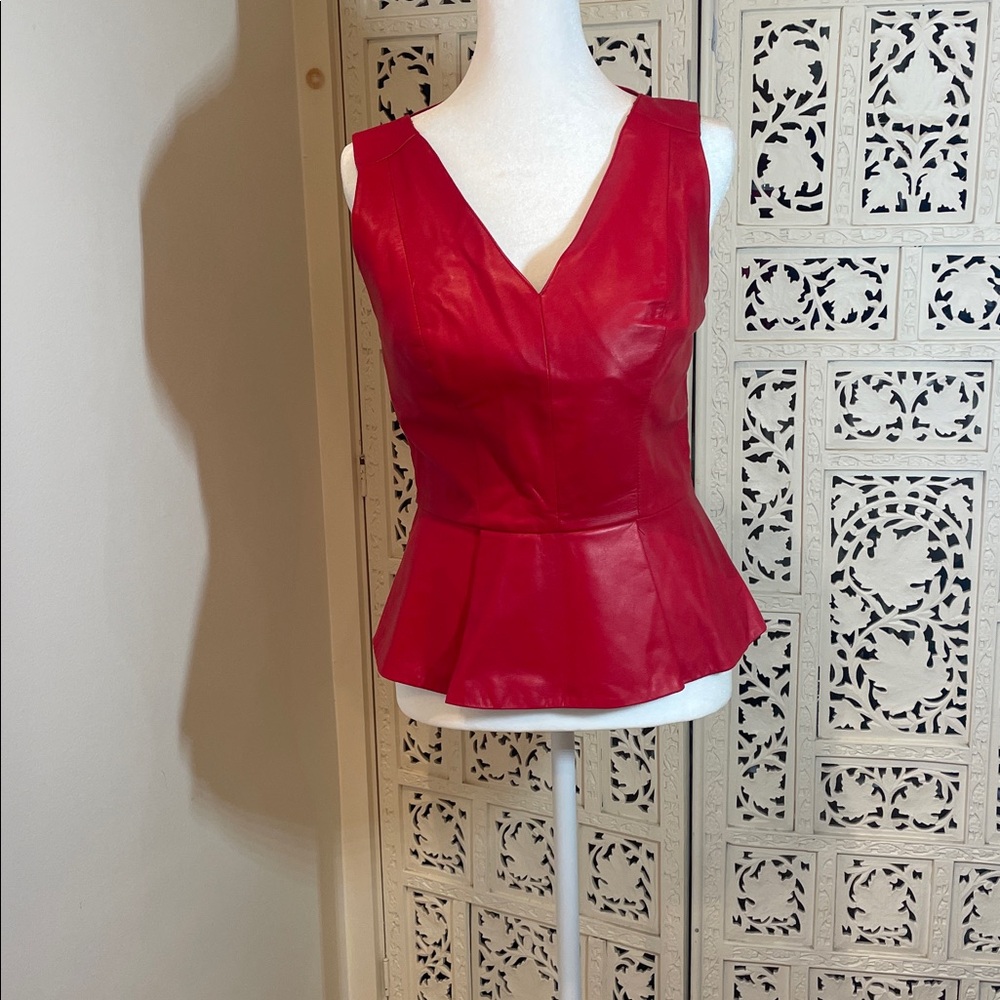 Robert Rodriguez, red faux leather peplum top